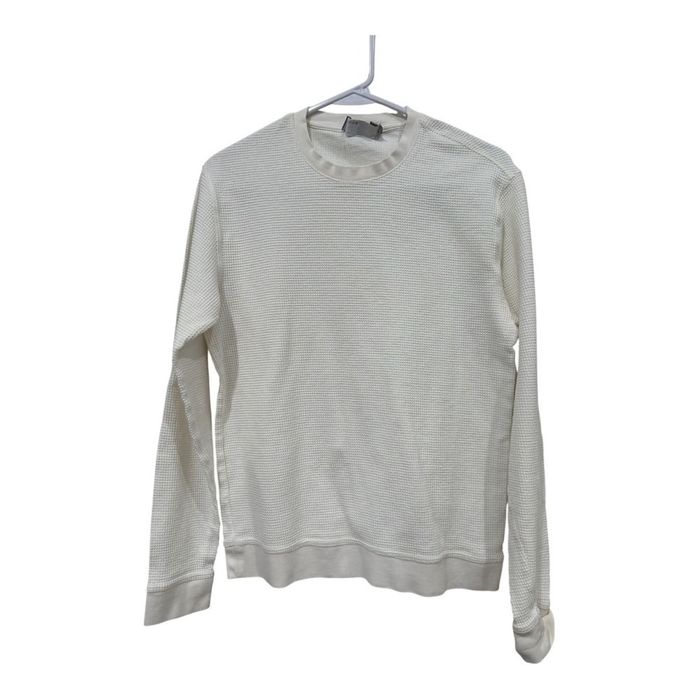 Vince Womens Off White Waffle Knit Thermal Long Sleeve Crew Neck Top XS Cotton